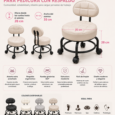 Taburete Profesional para Pedicura con Respaldo y Ruedas 360°